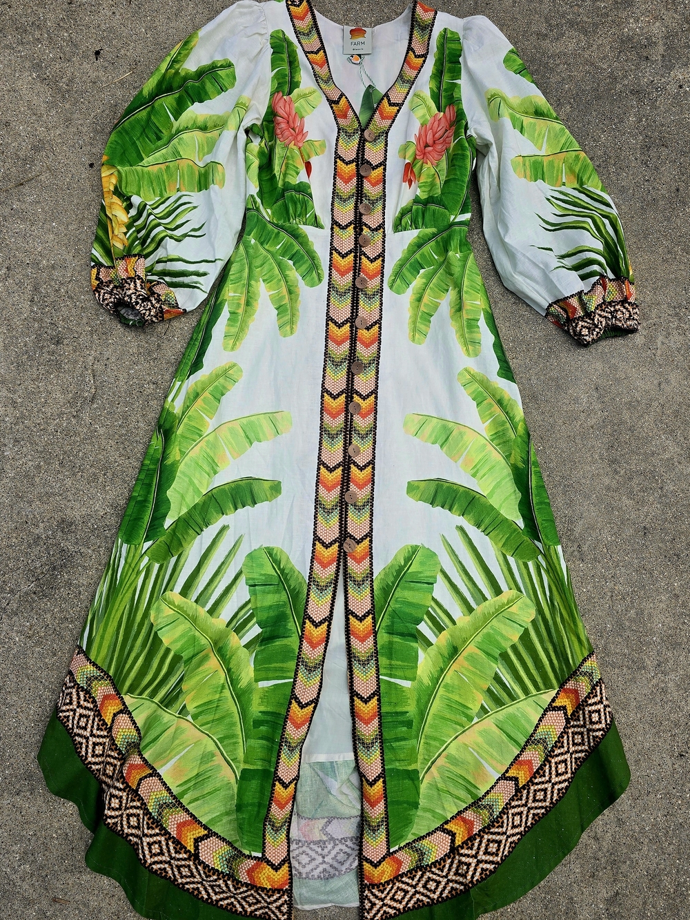 FARM Rio Fresh Forest Midi Dress with Multicolor Trim - Picture 1 of 6